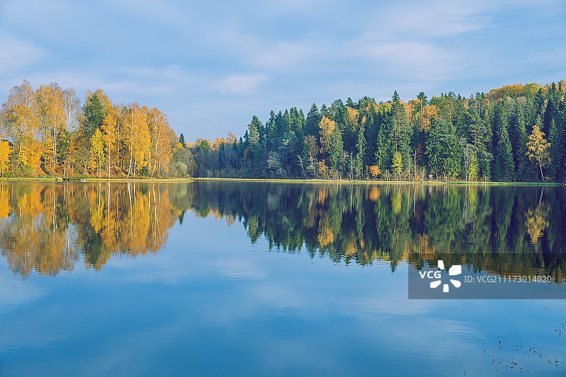树和湖，秋天和阳光日旅游自然照片2018图片素材