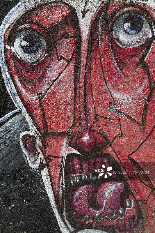 红脸张着嘴，涂鸦，梅德里奇，杜伊斯堡，鲁尔区，北莱茵-威斯特伐利亚，德国，欧洲图片素材