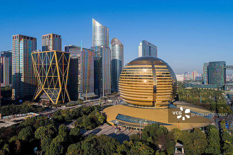 航拍杭州钱江新城现代建筑群图片素材