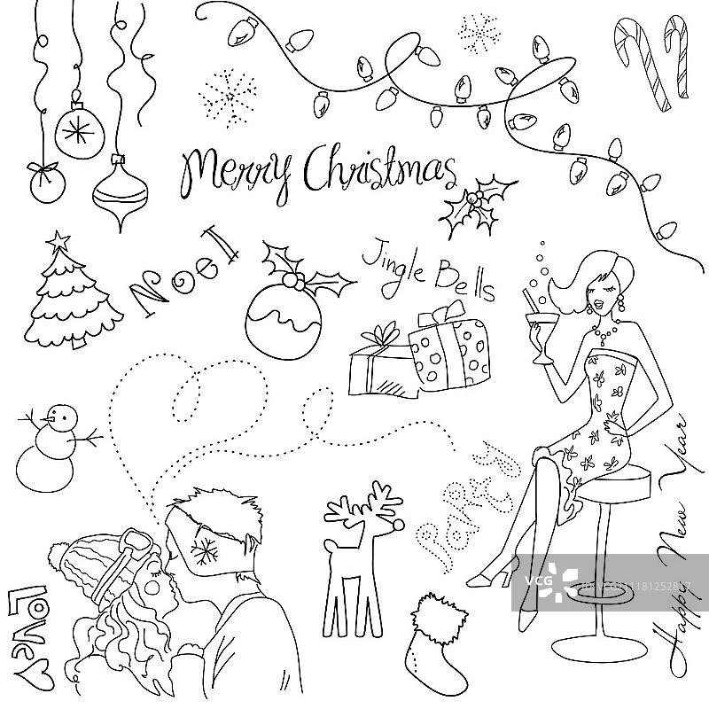 可爱的圣诞节和新年手绘涂鸦图片素材