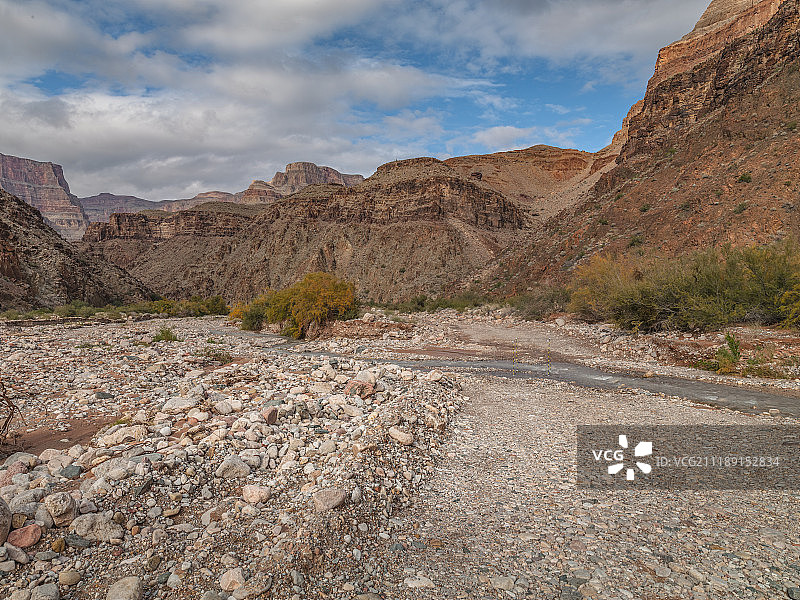 后板显示一个岩石地区附近的峡谷在美国图片素材