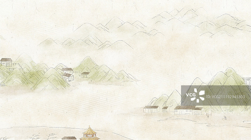 中国风的山水插画壁纸背景图片素材