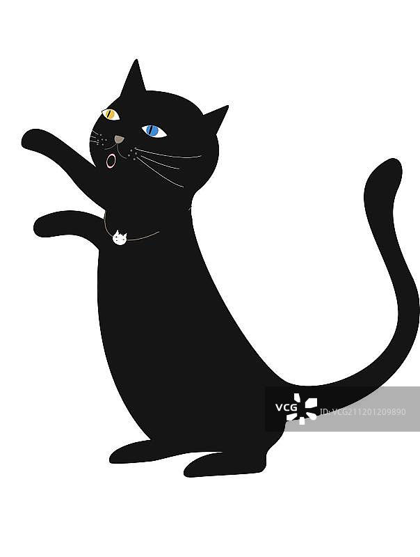 手绘卡通黑色猫咪矢量图片素材