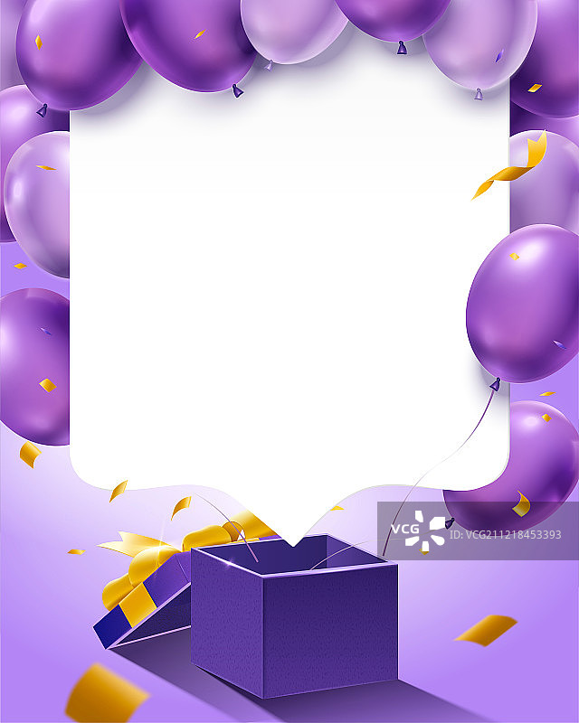 紫色礼物盒与气球素材图片素材