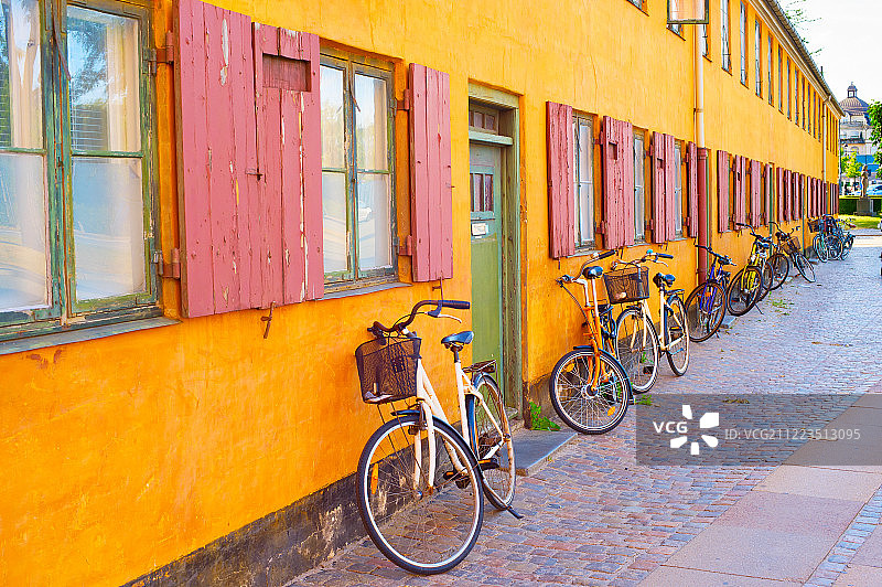 自行车旧建筑墙哥本哈根图片素材