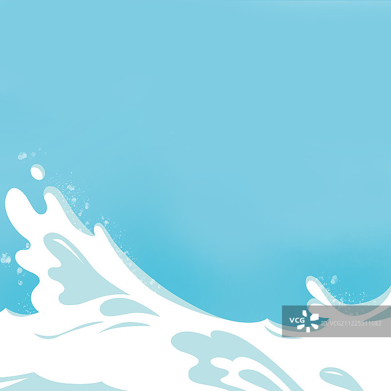 蓝色海浪云朵插画背景元素图图片素材