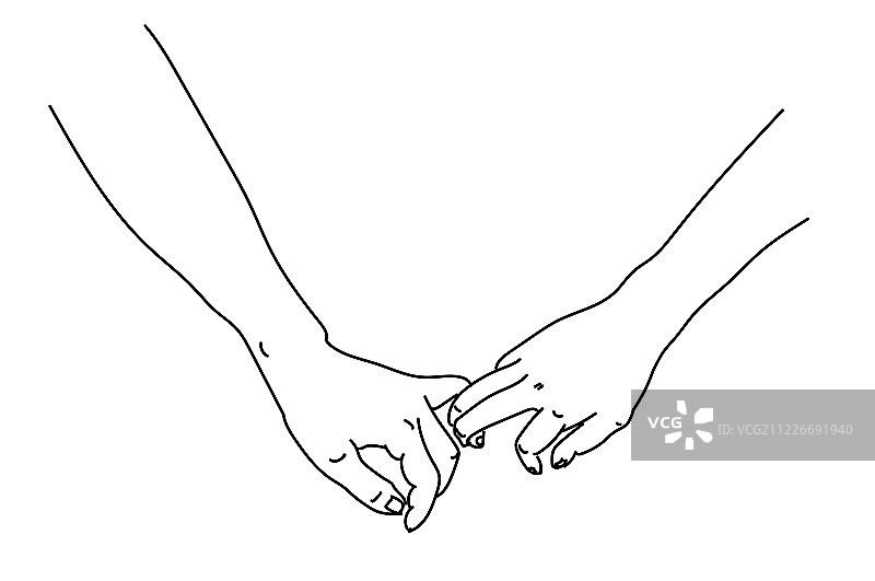 情侣手牵手十指相扣简易矢量线稿插画图片素材