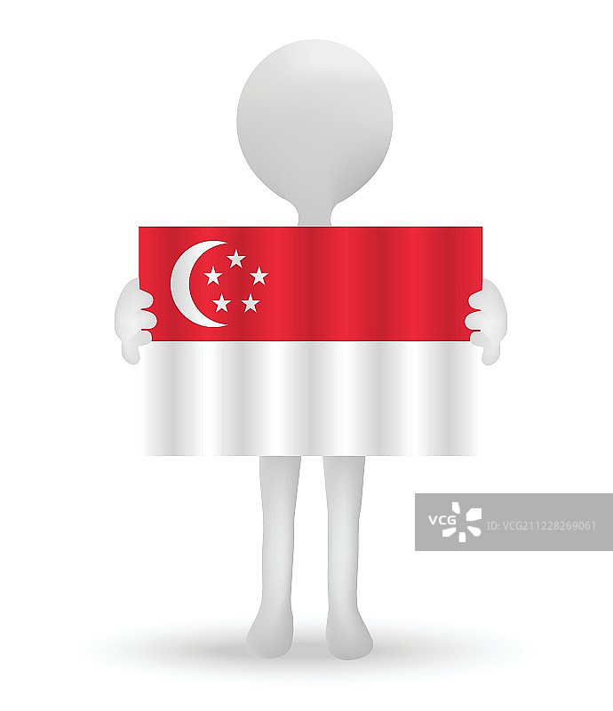 小3d人举着新加坡共和国的国旗图片素材