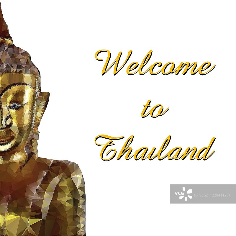 泰国金佛冥想在白色的背景。向量图片素材