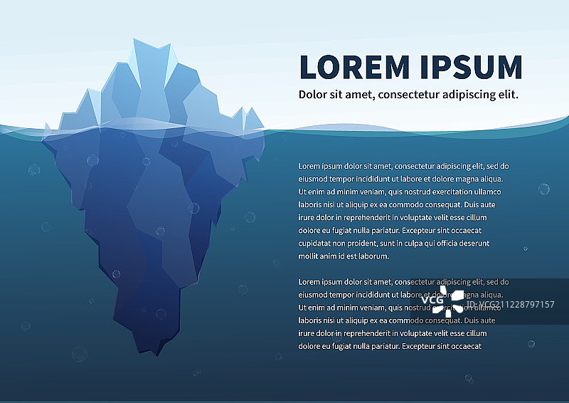 海上的大冰山，带文字的概念插图，a4大小的模板图片素材