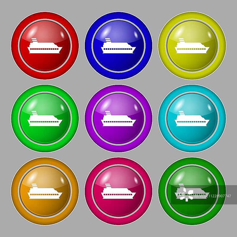 邮轮海船图标标志。符号上有九个圆形彩色按钮。向量图片素材