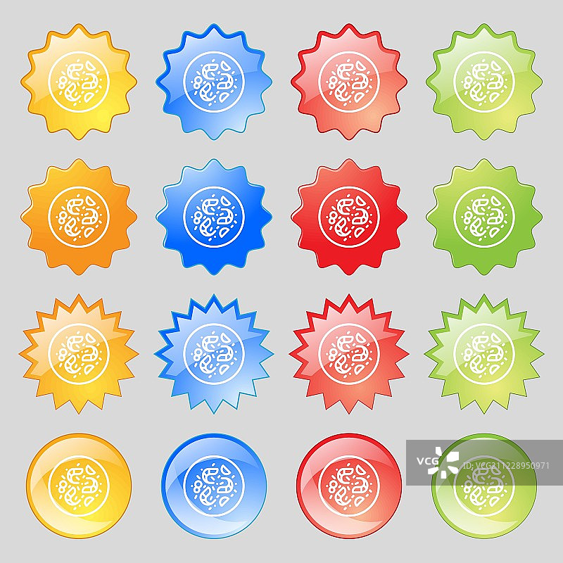 细菌图标符号。大套16个彩色现代钮扣为您的设计。向量图片素材