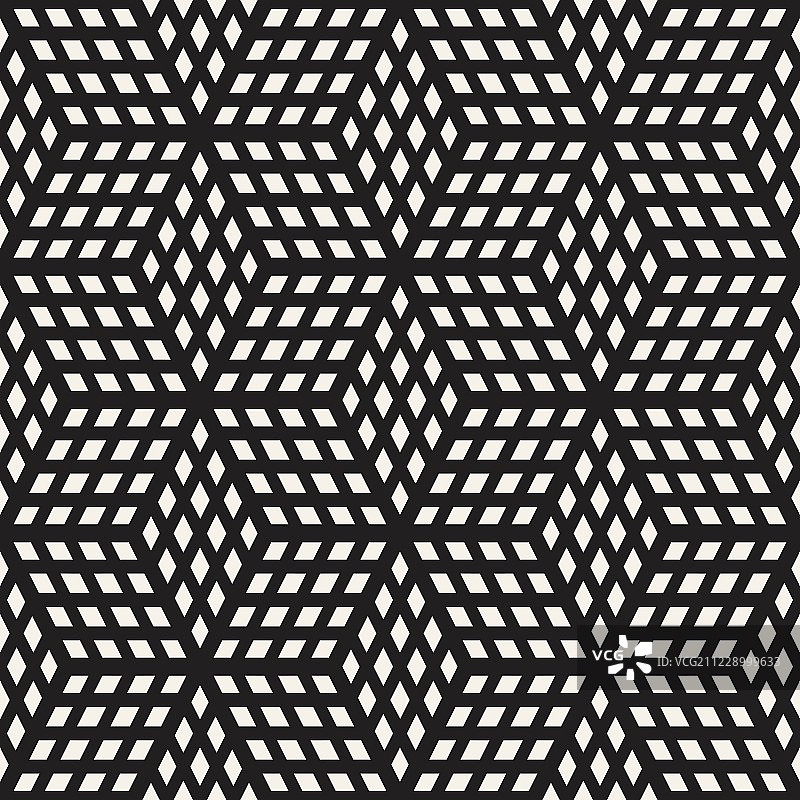 立方体网格瓷砖无尽的时尚纹理。矢量无缝黑白模式图片素材
