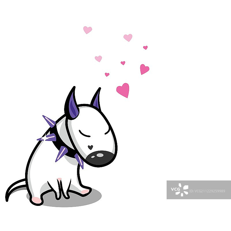 可爱的矢量卡通狗。恋爱中的白斗牛梗。图片素材