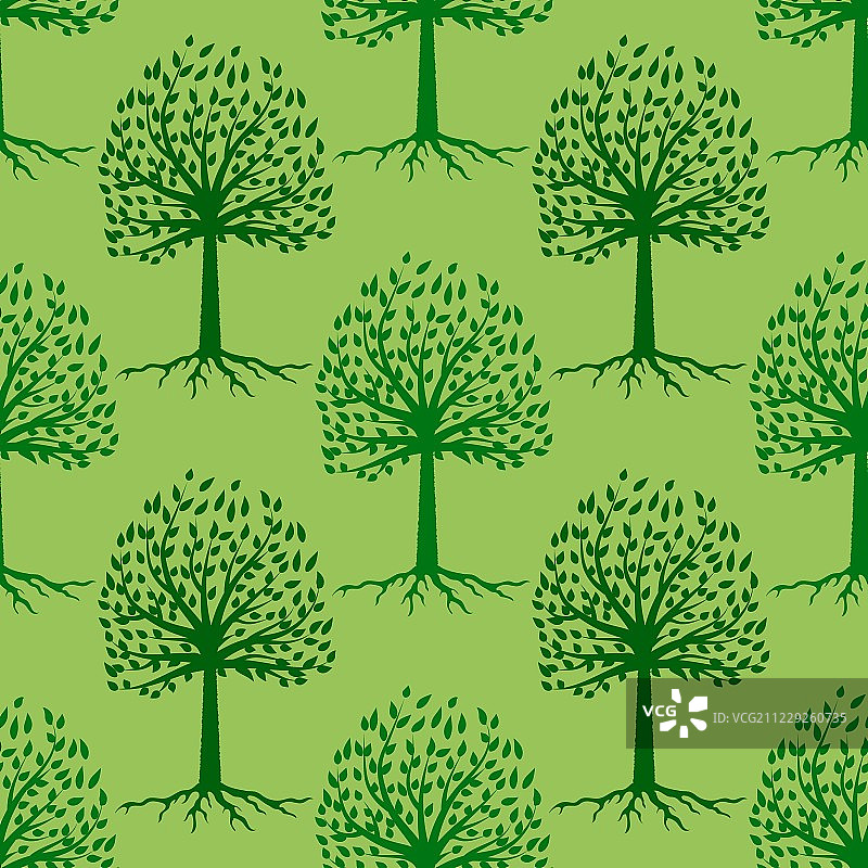 绿树无缝图案。叶子的背景图片素材