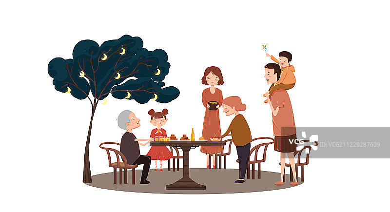 一家人吃团圆饭 三世同堂 插画素材图片素材