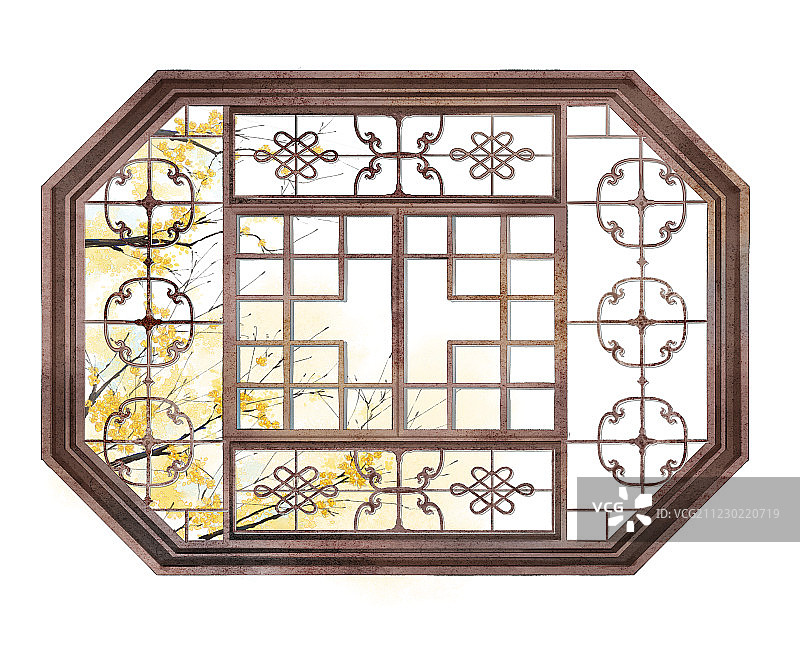 中国风古风窗户窗棂插图 白底图片素材