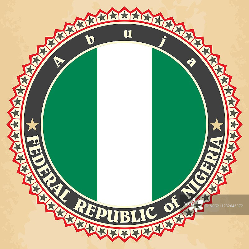 尼日利亚国旗的老式标签卡片图片素材