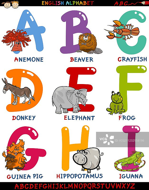 卡通英语字母与动物图片素材