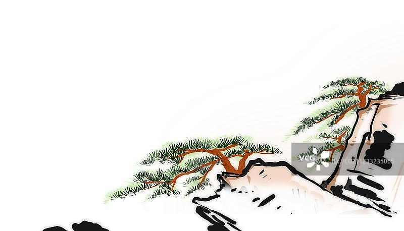 传统水墨画黄山松树图片素材
