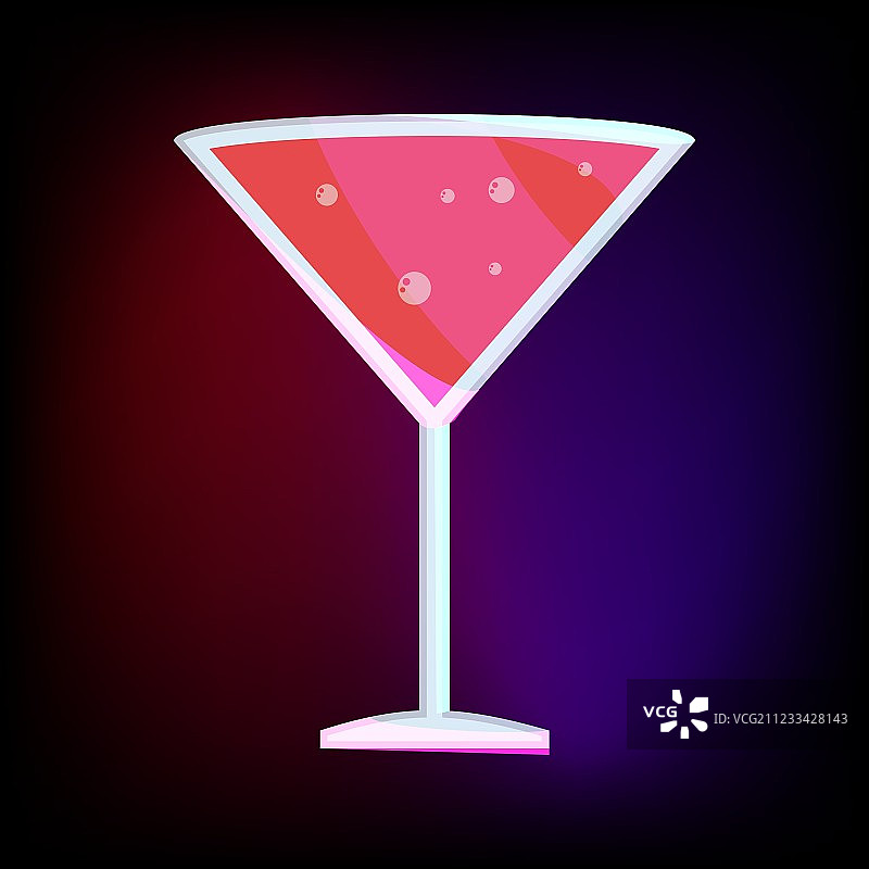 马提尼酒杯与红色图标鸡尾酒卡通风格图片素材
