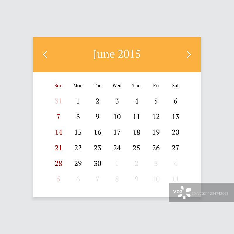 2015年6月的日历页图片素材