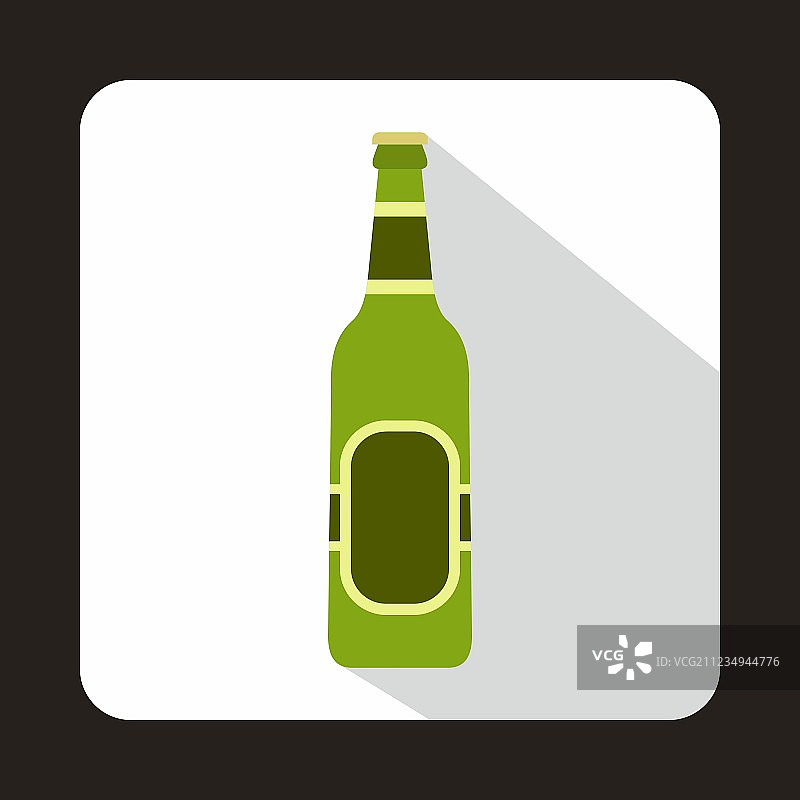 绿色瓶装啤酒图标平坦风格图片素材