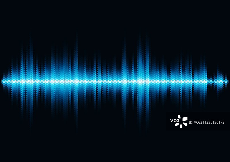 蓝色的声音波形与十六进制网格光滤波器图片素材