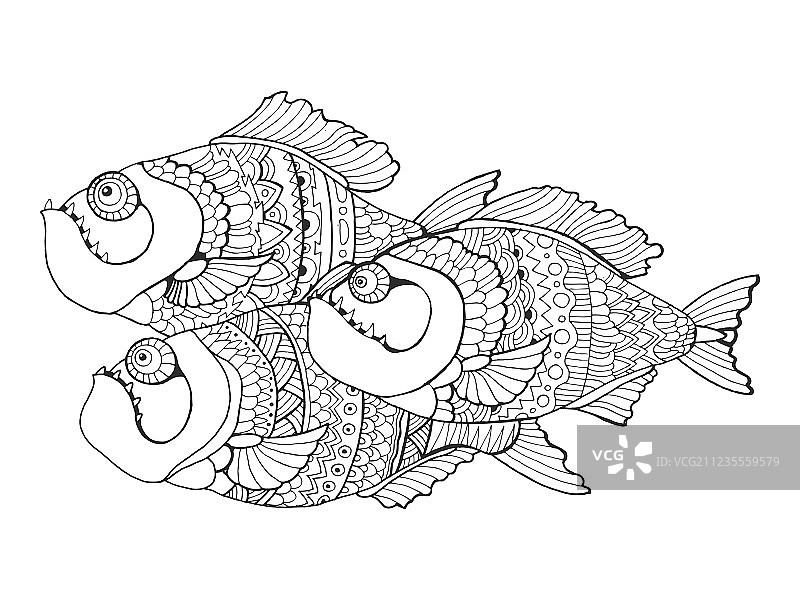 成人食人鱼涂色书图片素材