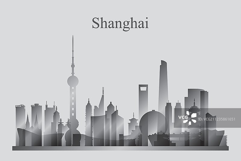 灰色的上海城市轮廓图片素材