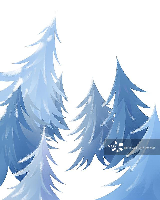 下雪天的蓝色松树林插画元素图片素材