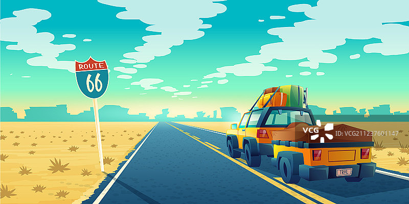 旅游概念-沙漠与吉普车拖车图片素材