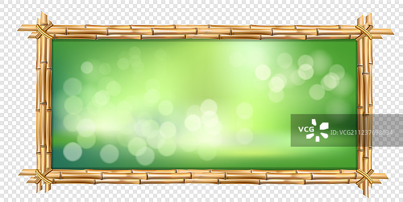 长方形的棕色竹条框架与绿色图片素材