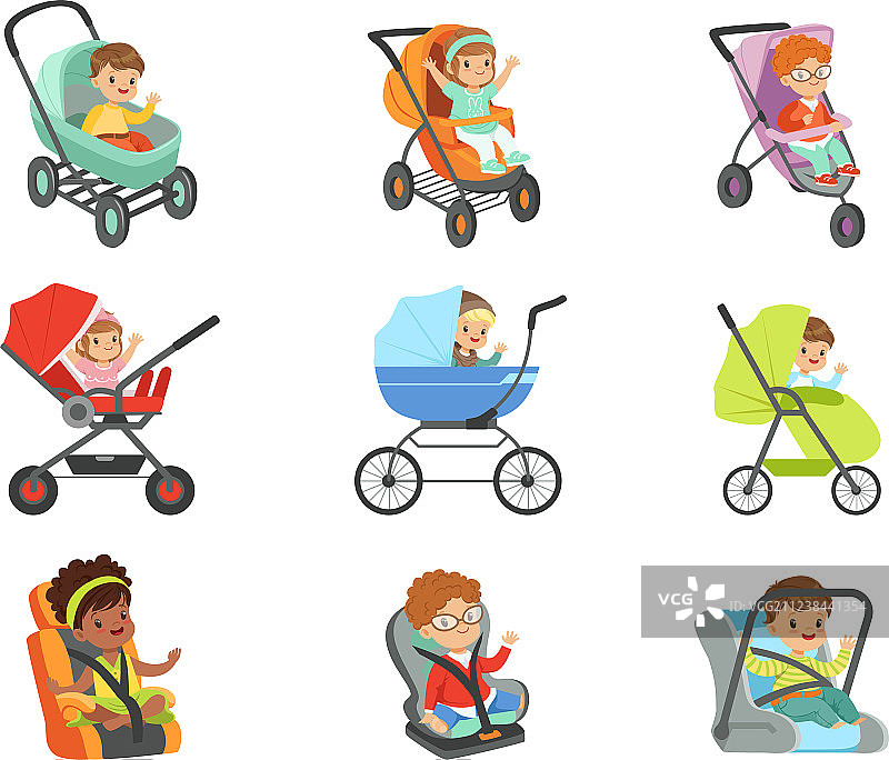 婴儿车套装，儿童运输多彩图片素材