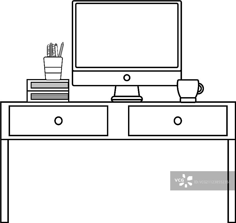 带电脑屏幕和书籍的木质书桌图片素材