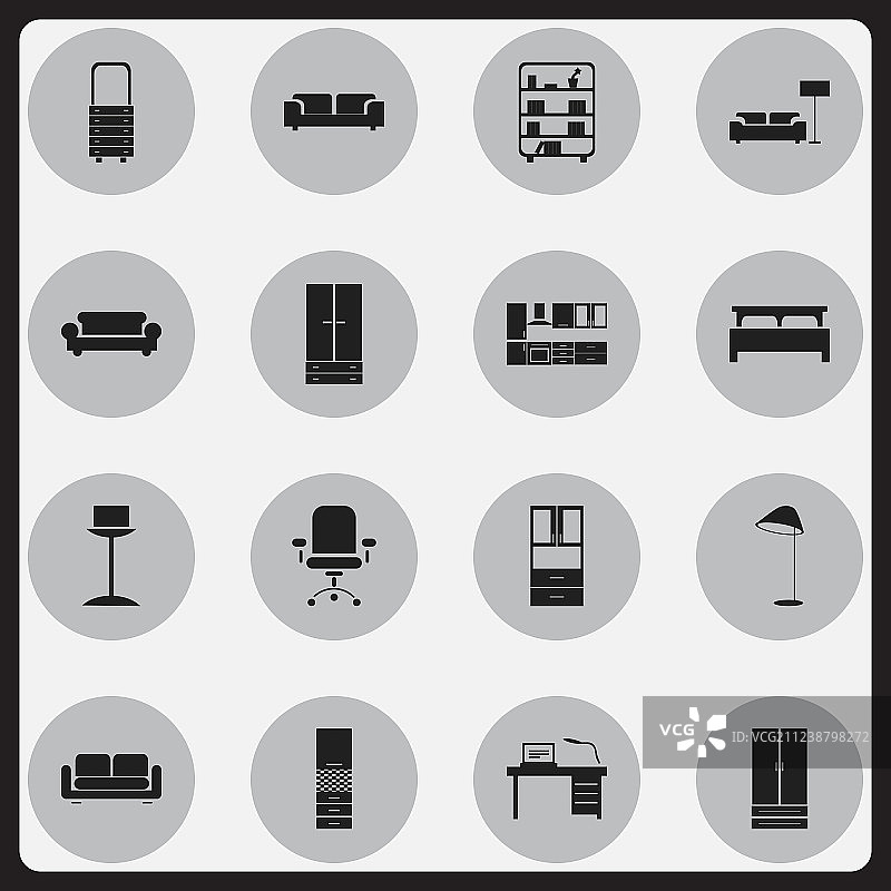 一套16可编辑的家具图标包括图片素材