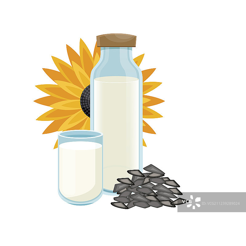 向日葵牛奶在一个玻璃瓶健康的生活方式图片素材