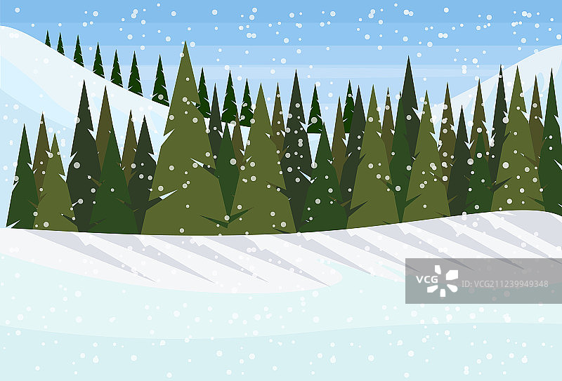 冬天雪山山绿杉树森林图片素材
