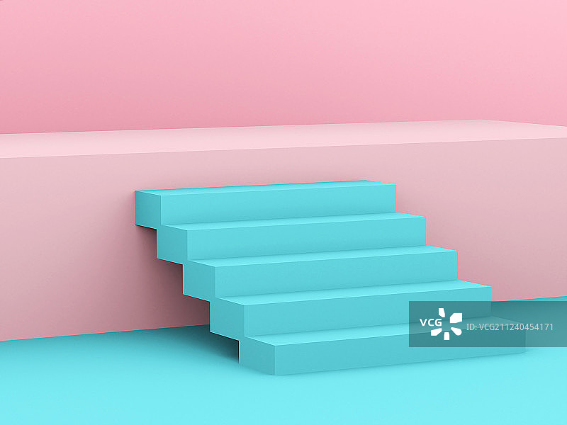 粉色的展示台与蓝色的梯子图片素材
