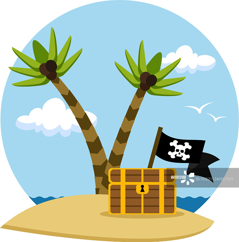 热带海滩上的海盗宝藏箱图片素材