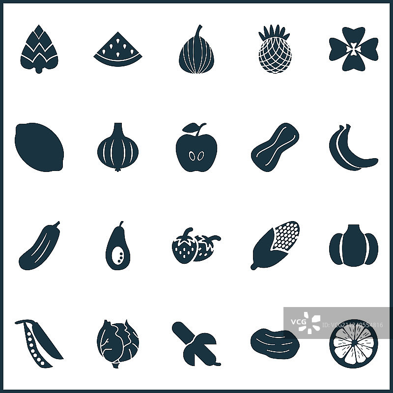 食物图标设置豆类，瓜，苹果和其他图片素材