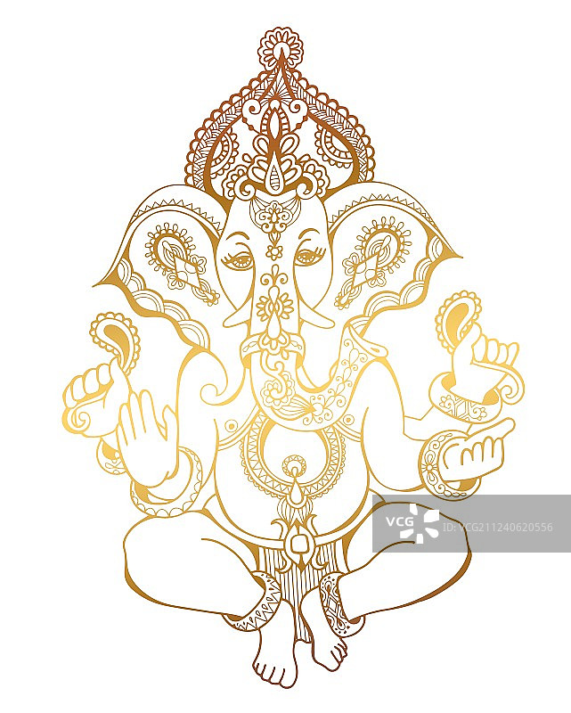 印度教主甘尼萨华丽的素描素描纹身图片素材