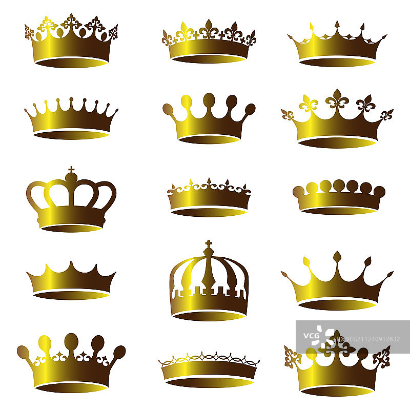 一套复古的金色皇冠图标图片素材