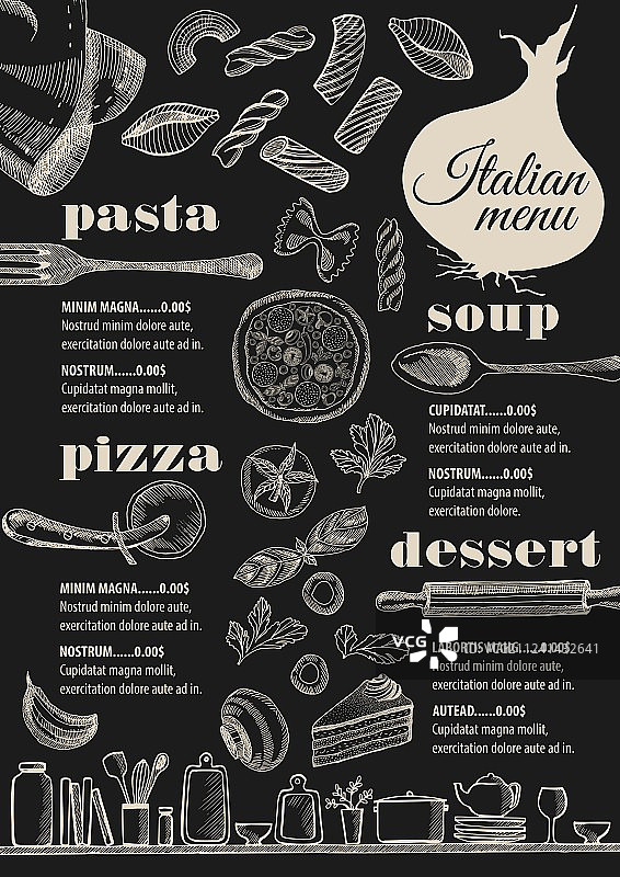 菜单意大利餐厅食物模板placemat图片素材