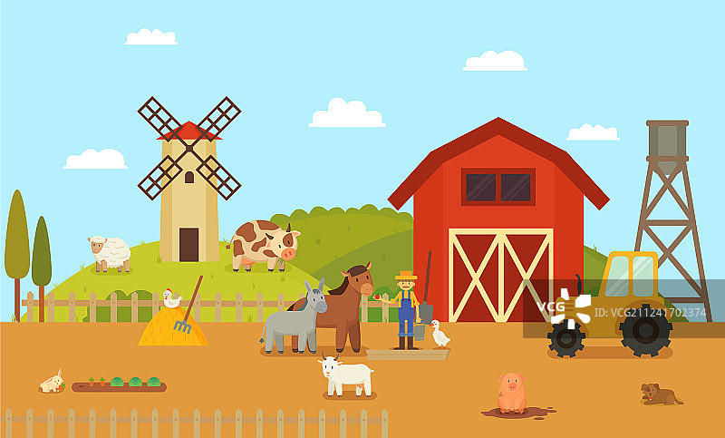 有卡通人物的农场或牧场图片素材