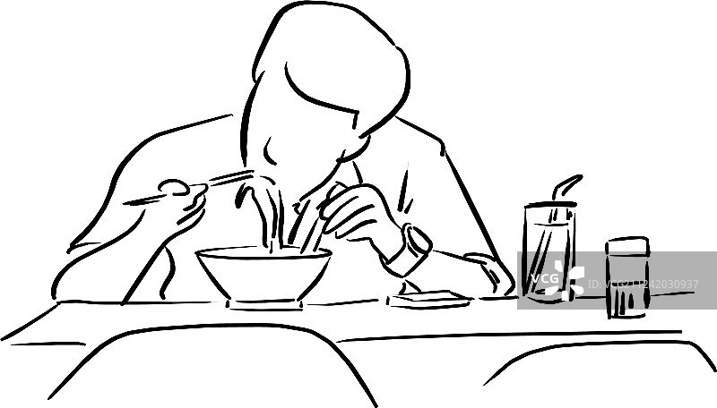 男子手持筷子吃面条图片素材