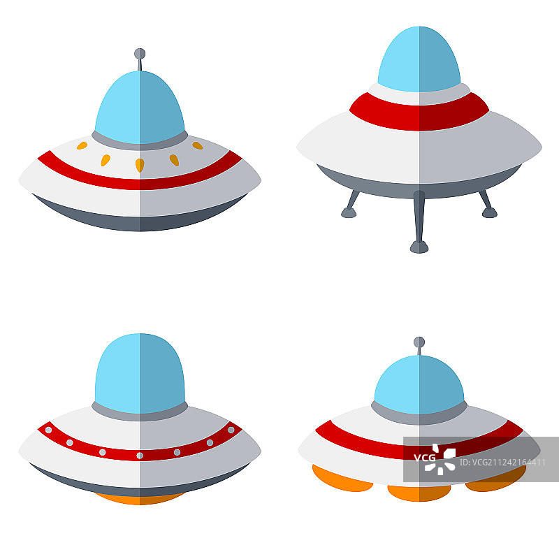 一组彩色的外星飞船孤立在白色上图片素材