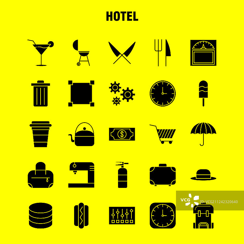 酒店实体字形图标，用于网页打印和移动图片素材