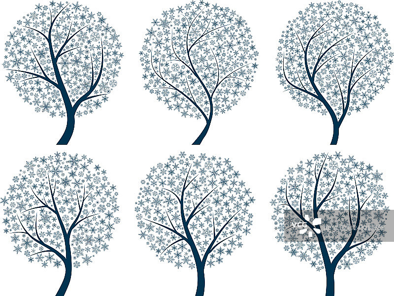 树和雪花的抽象剪影图片素材