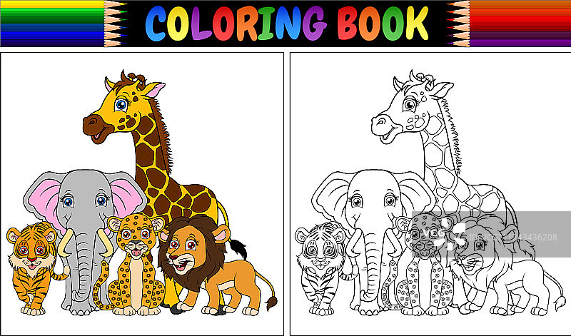 用可爱的非洲动物涂色书图片素材
